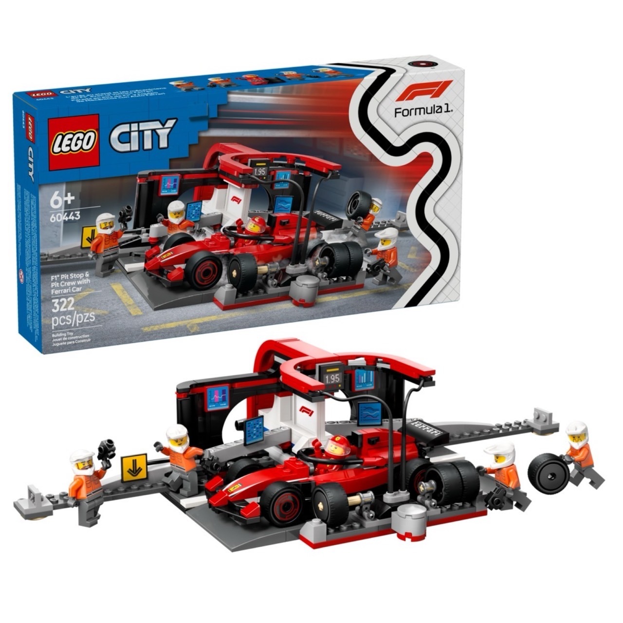 LEGO 60443 F1 維修站、維修人員和 Ferrari 汽車 F1® Pit Stop & Pit Crew with Ferrari Car
